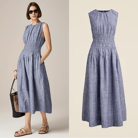 J. Crew Dresses & Skirts - J. crew Hyacinth dress in striped linen blue white midi size large